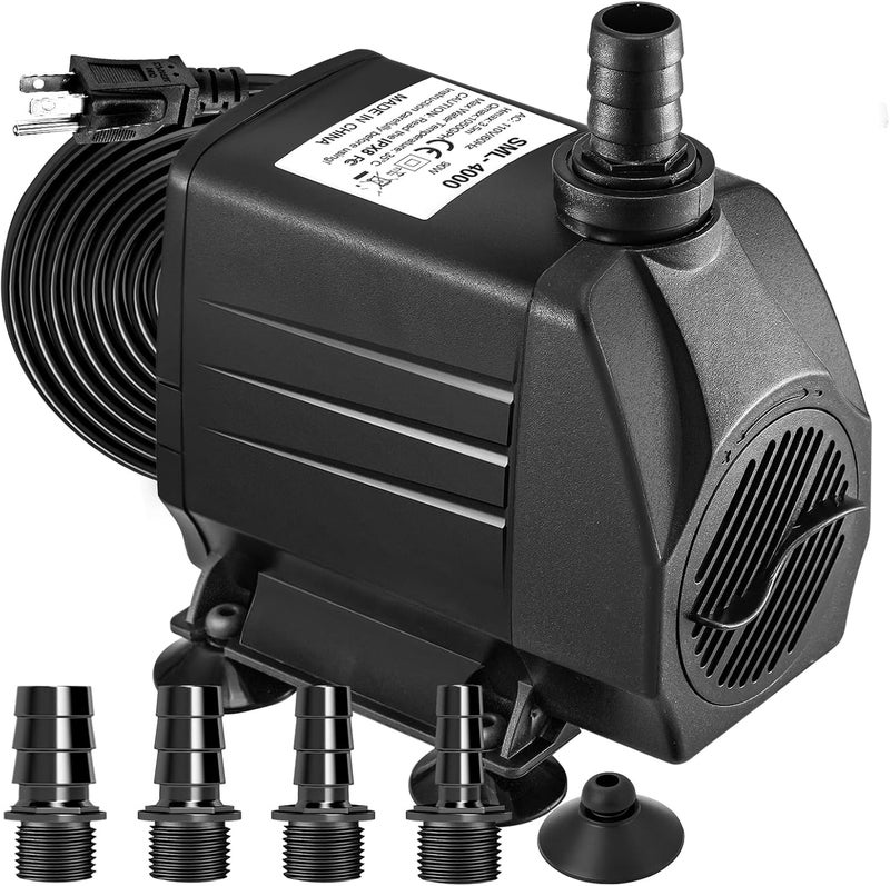 GROWNEER 1100GPH Submersible Pump 90W Fountain Water Pump 4100L/H, with 13ft High Lift, 4 Nozzles for Aquarium, Fish Tank, Pond, Hydroponics, Statuary, Garden, Black(1100GPH) - Image 1